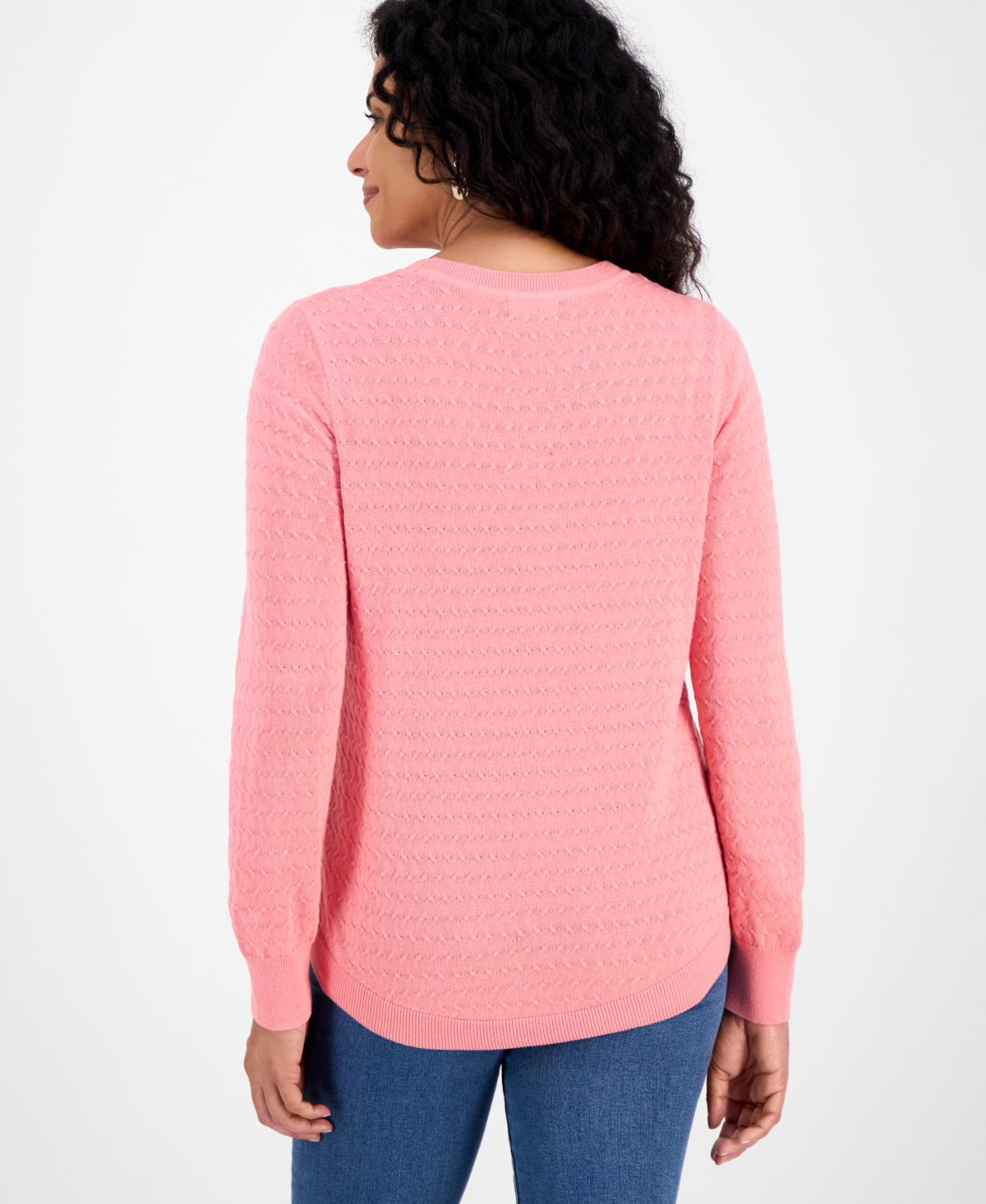 Style & Co Women's Curved-hem Cotton Pullover Sweater, Macy's Exclusive In Pink