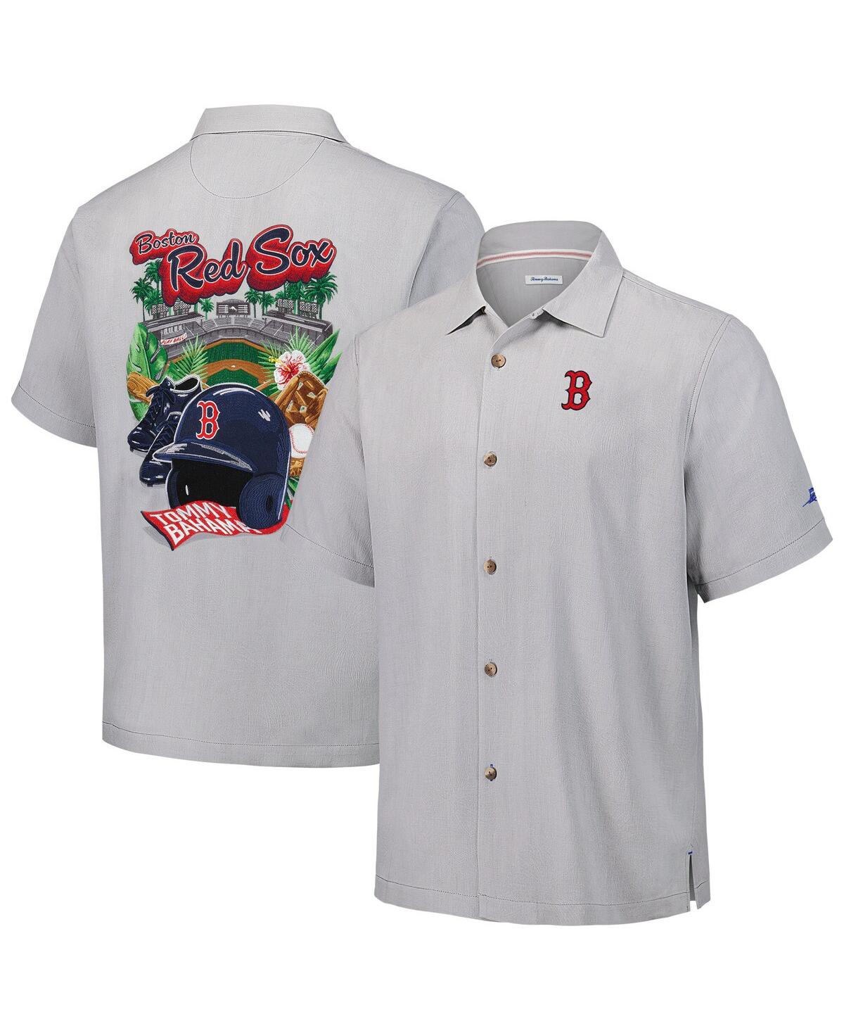 Men's Gray Boston Red Sox Hit and Run Silk Camp Button-Up Shirt - Gray