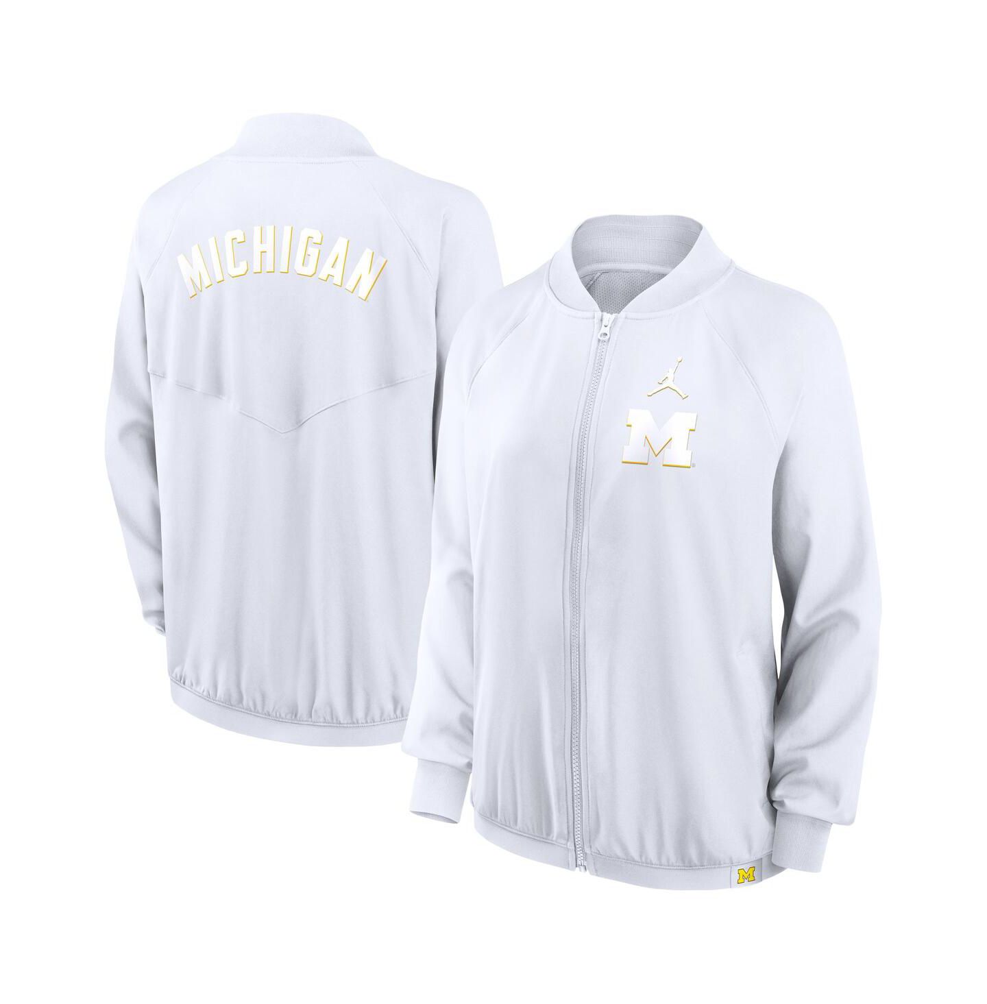 Женская куртка Jordan White Michigan Wolverines Statement Bomber Raglan Full-Zip — фото 1