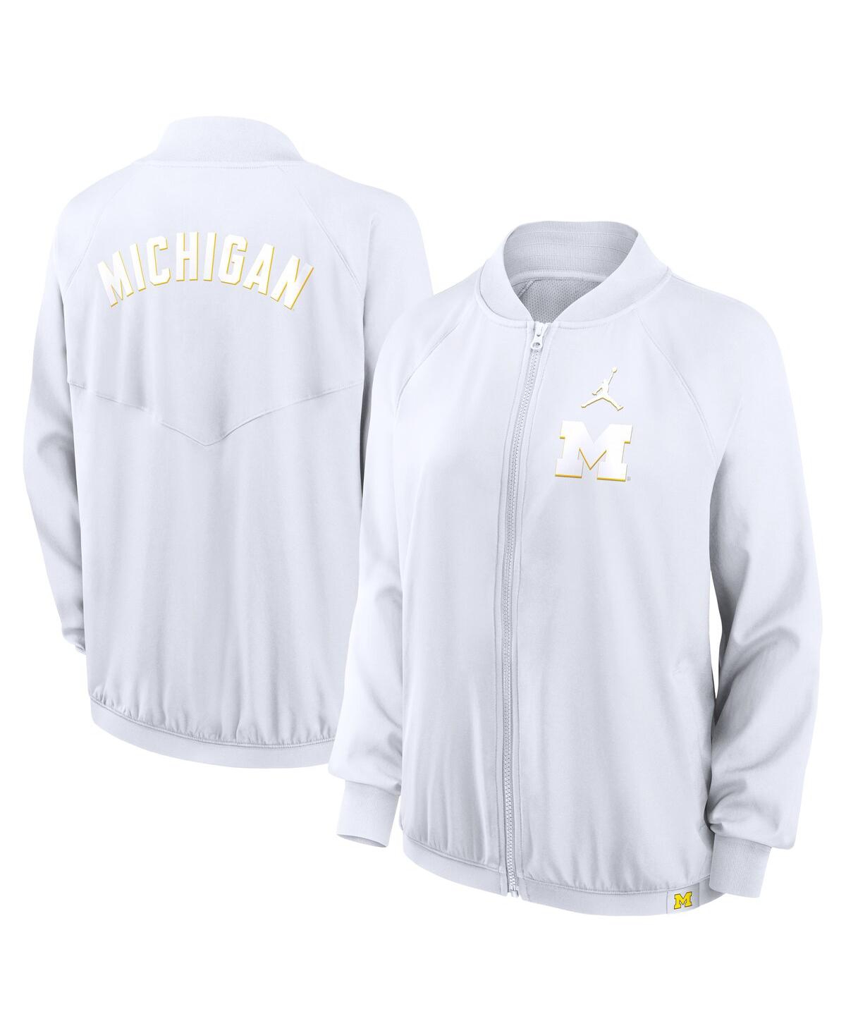 Women's White Michigan Wolverines Statement Bomber Raglan Full-Zip Jacket - White