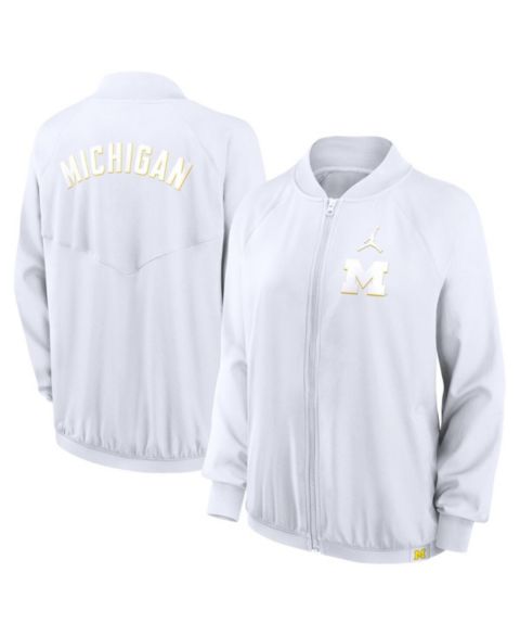 Женские куртки Jordan Women's White Michigan Wolverines Statement Bomber Raglan Full-Zip Jacket