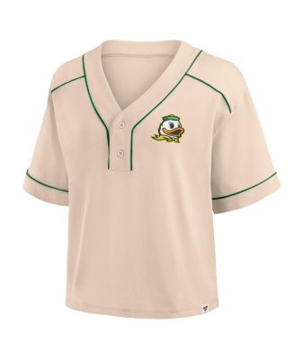 Women's Tan Oregon Ducks Oversized Dominant Force Cropped V-Neck T-Shirt