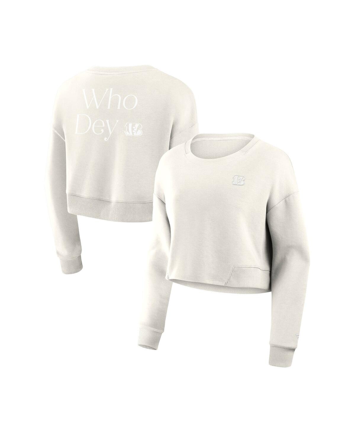 Fanatics Women's Cream Cincinnati Bengals Studio Tri-blend Cropped Pullover Sweatshirt In White