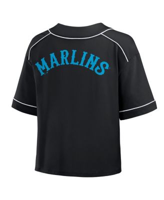 Women's Black Miami Marlins Oversized Champ Game Cropped V-Neck T-Shirt