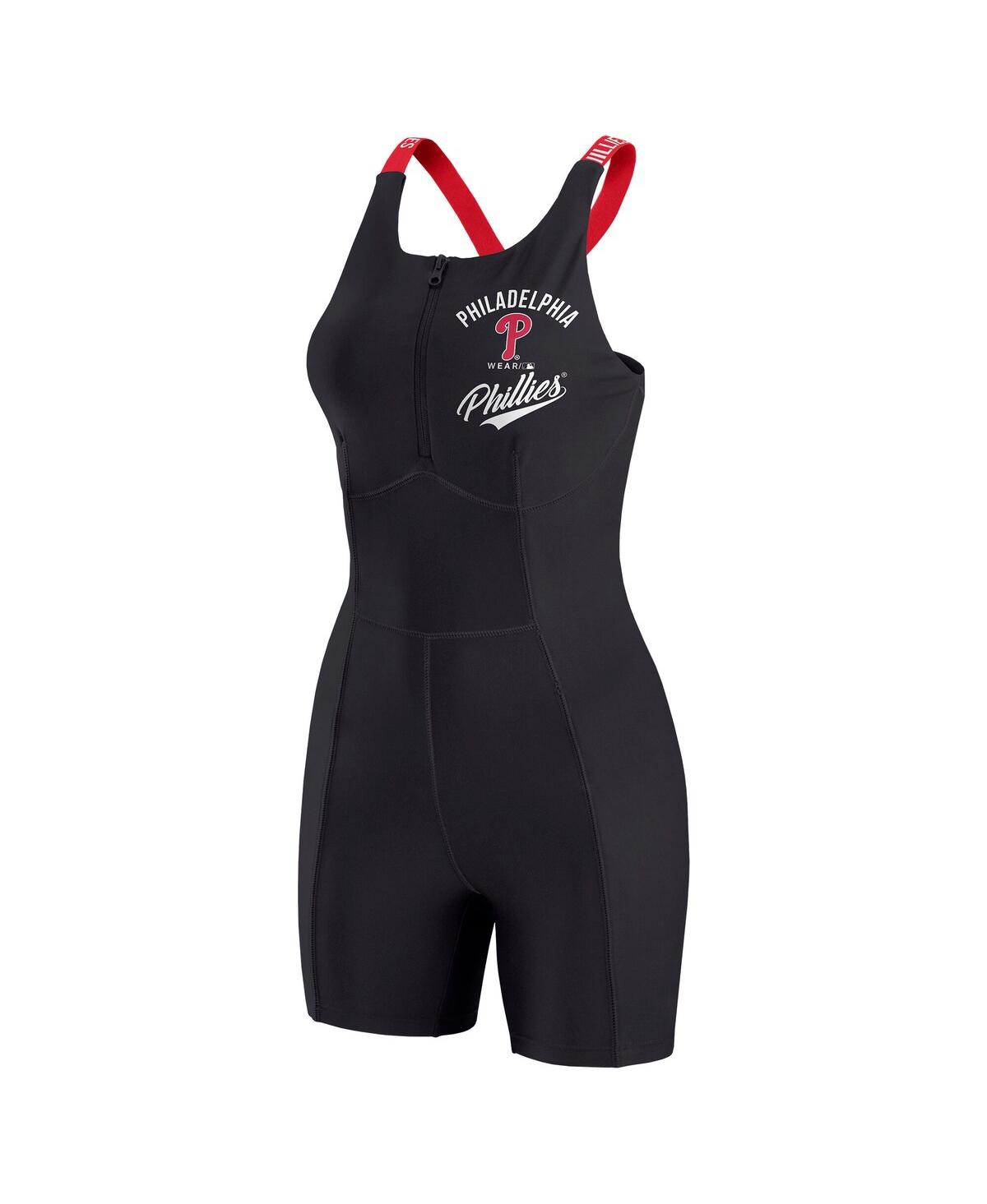 Wear By Erin Andrews Women's Black Philadelphia Phillies Bodycon Quarter-zip Romper In Black