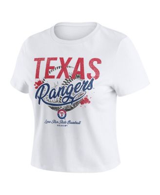 Women's White Texas Rangers Distressed Cropped Baby T-Shirt