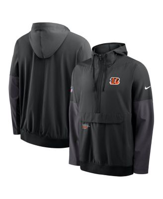 Men's Black Cincinnati Bengals Sideline Anorak Half-Zip Hoodie Jacket