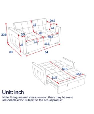 Velvet Blue 54" Sleeper Sofa with Adjustable Back