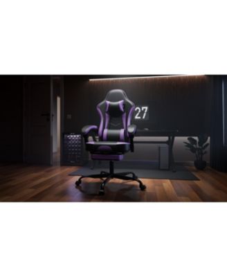 Gaming Chair with Footrest & Massage - Black/Purple
