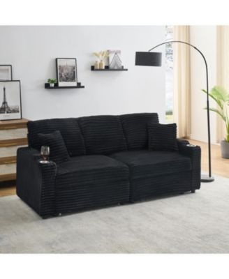 80" Folding Corduroy Sofa Bed w/ Cup Holder & Pillow - Black