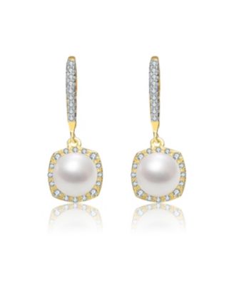 CZ Sterling Silver Pearl Drop Earrings