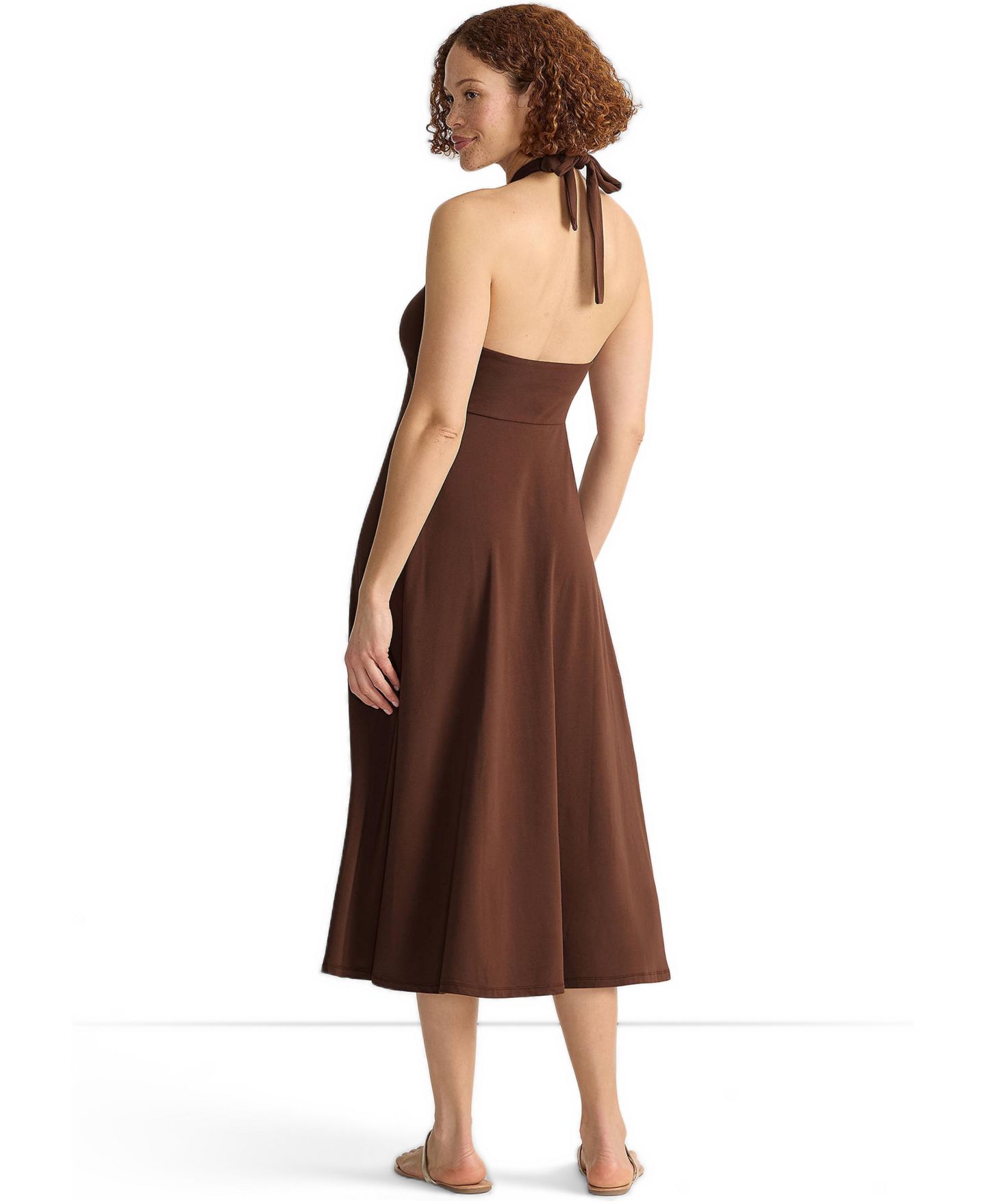 Женское платье Lands' End Cotton Modal Halter Midi, цвет: Коричневый — фото 2