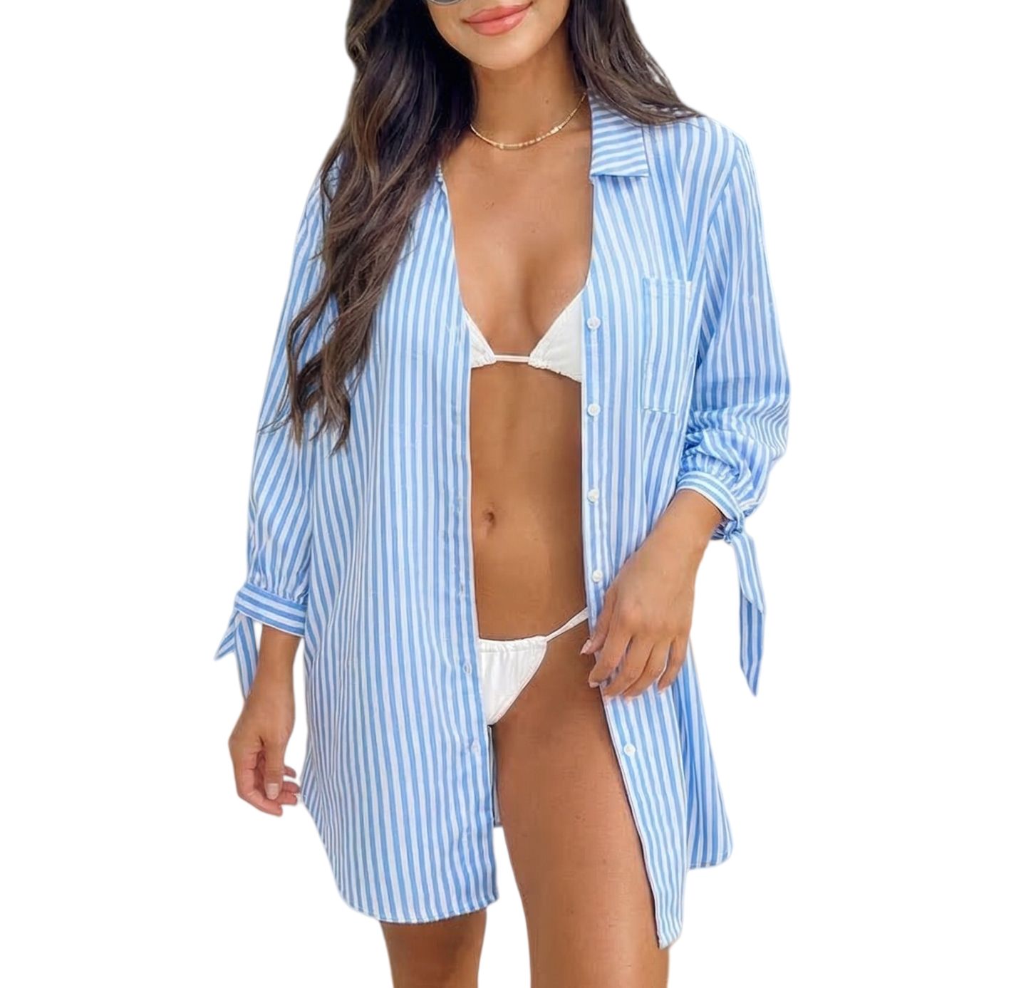 Женское платье Cupshe Sailor s Cut Striped Cover-Up, цвет: Белый — фото 3