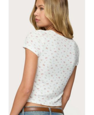 Women's Odella Floral Ribbed Button Up Top