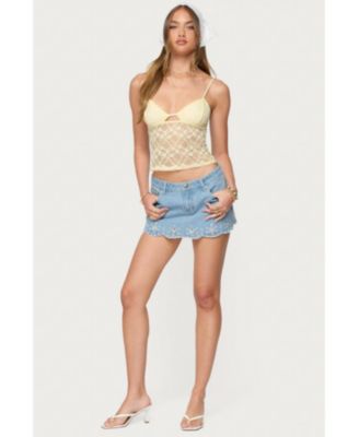 Women's Eyelet Scallop Denim Mini Skort