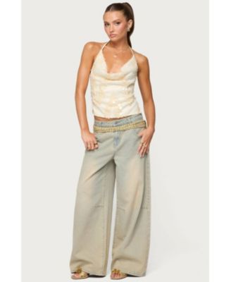 Womens Reid Backless Sequin Cowl Neck Top