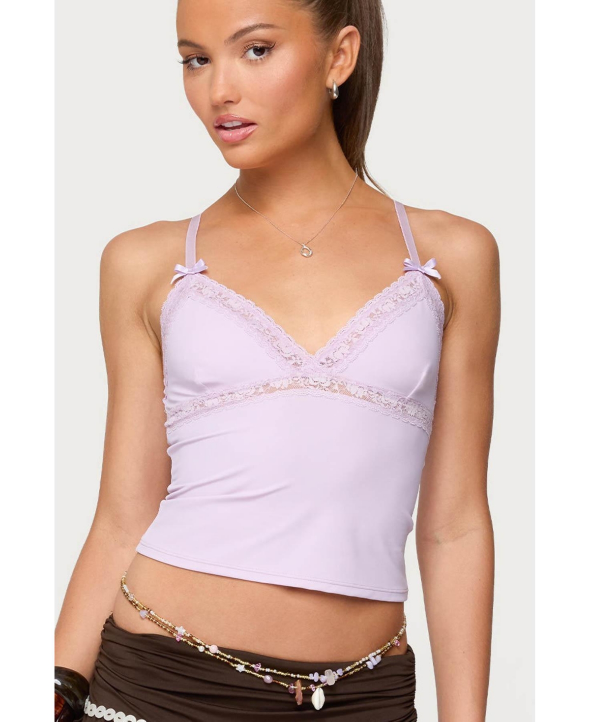 Women's Fran Lacey V Neck Tank Top - Lilac