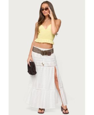 Womens Evy Embroidered Peplum Scrunch Top