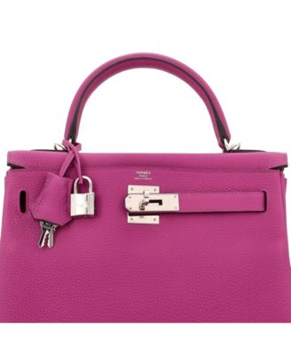 Pre-Owned Hermes Kelly 28 Handbag Pink Togo with Palladium Hardware