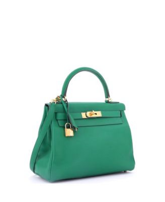 Pre-Owned Hermes Kelly 28 Handbag Green Evercolor with Gold Hardware