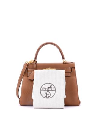 Pre-Owned Hermes Kelly 28 Handbag Brown Togo with Gold Hardware