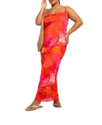 Women's Strappy Abstract Print Mesh Maxi Dress