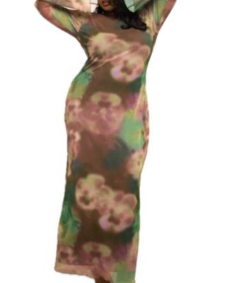 Women's Floral Print Mesh Maxi Dress
