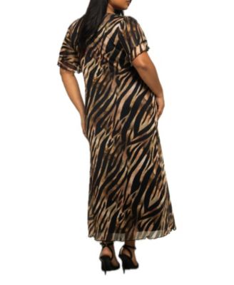 Women's Zebra Print Mesh Midi Dress
