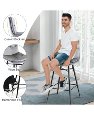 4 PCS Velvet Bar Stools Bar Height Dining Chairs w/ Metal Legs Kitchen