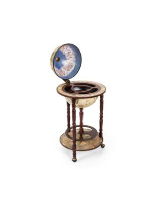 Wooden Globe Bar Cart with Wine Rack and Wheels, Classic Italian Style Design