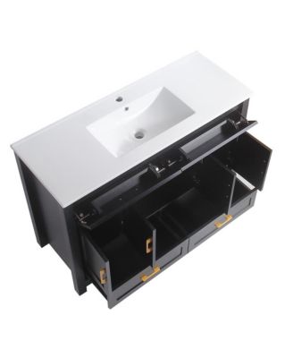 48" Black Vanity Set with Ceramic Sink, 4 Soft-Close Doors & 4 Drawers, Stylish Bath Organizer