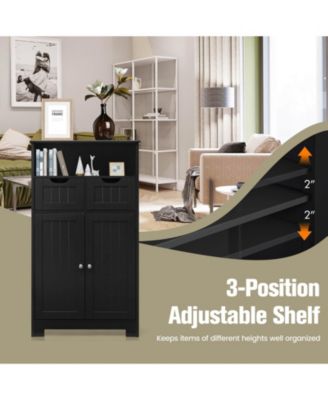 24x12x43 inches Wooden Bathroom Side Cabinet with 2 Drawers and 2 Doors for Extra Storage