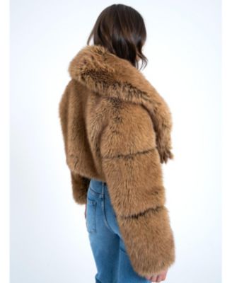 Women Yadavi Brown Faux Fur Cropped Jacket