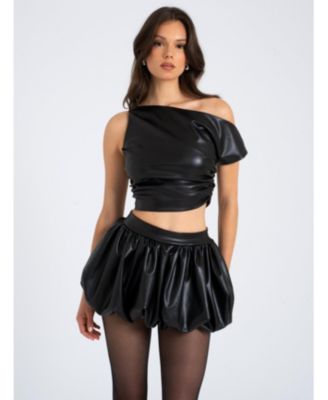 Women's Yuna Faux Leather Bubble Hem Skirt