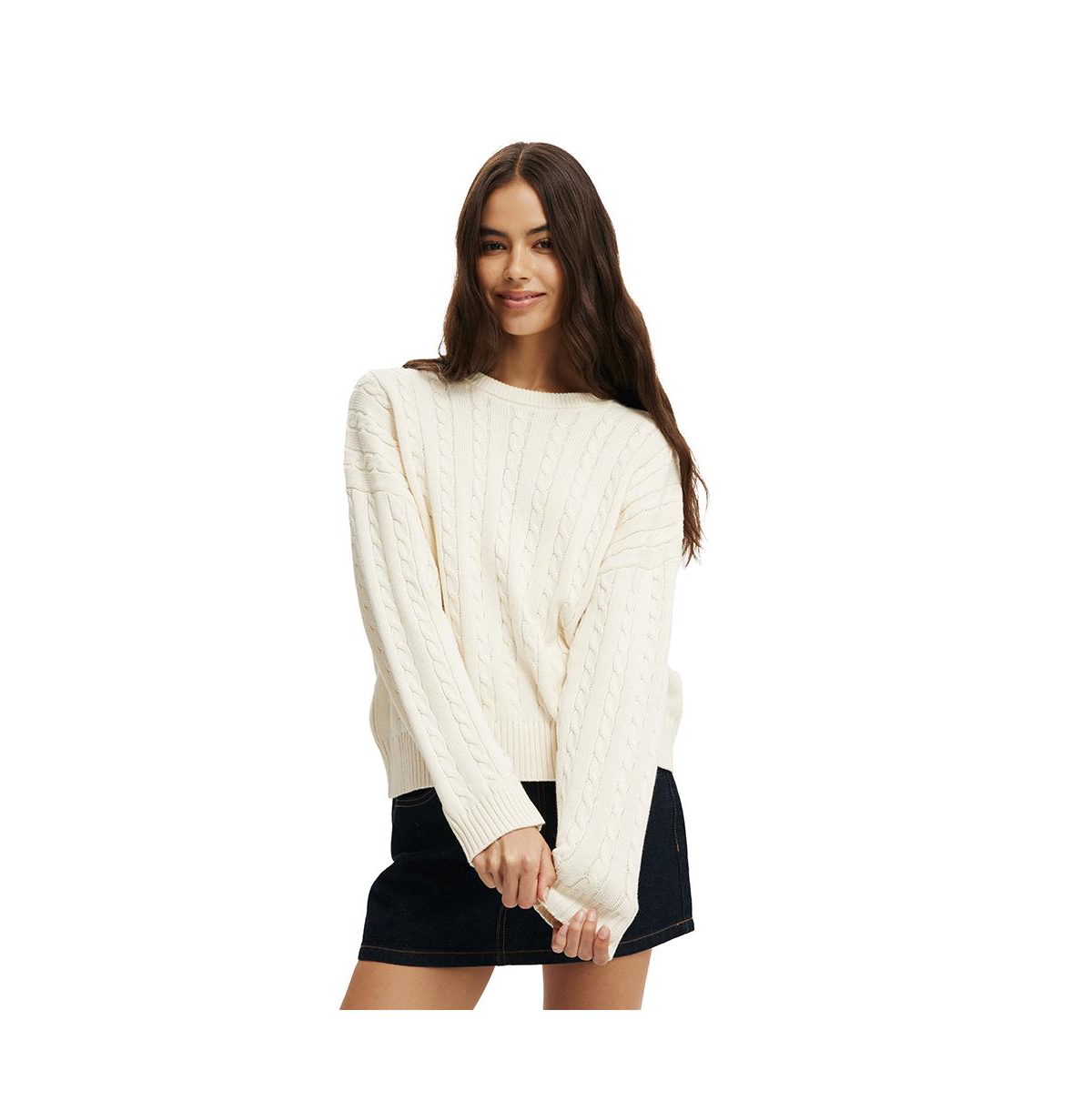 Women's Cotton Crew Neck Sweater - Dark sage
