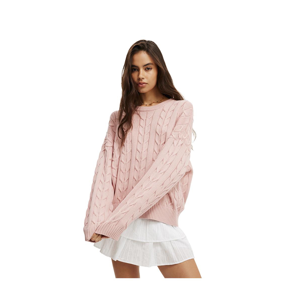Women's Cotton Crew Neck Sweater - Dark sage