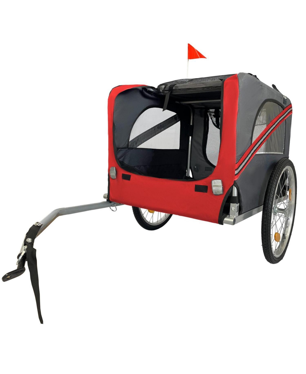Outdoor Heavy Duty Foldable Utility Pet Stroller Dog Carriers Bicycle Trailer - Grey+red