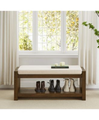 40" Ivory Bench with Shoe Rack & Removable Cushion