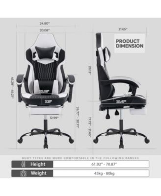 Gaming Chair with Footrest Ergonomic High Back Black/White