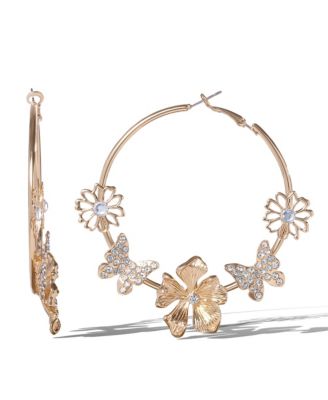 Floral Hoop Earrings in Gold