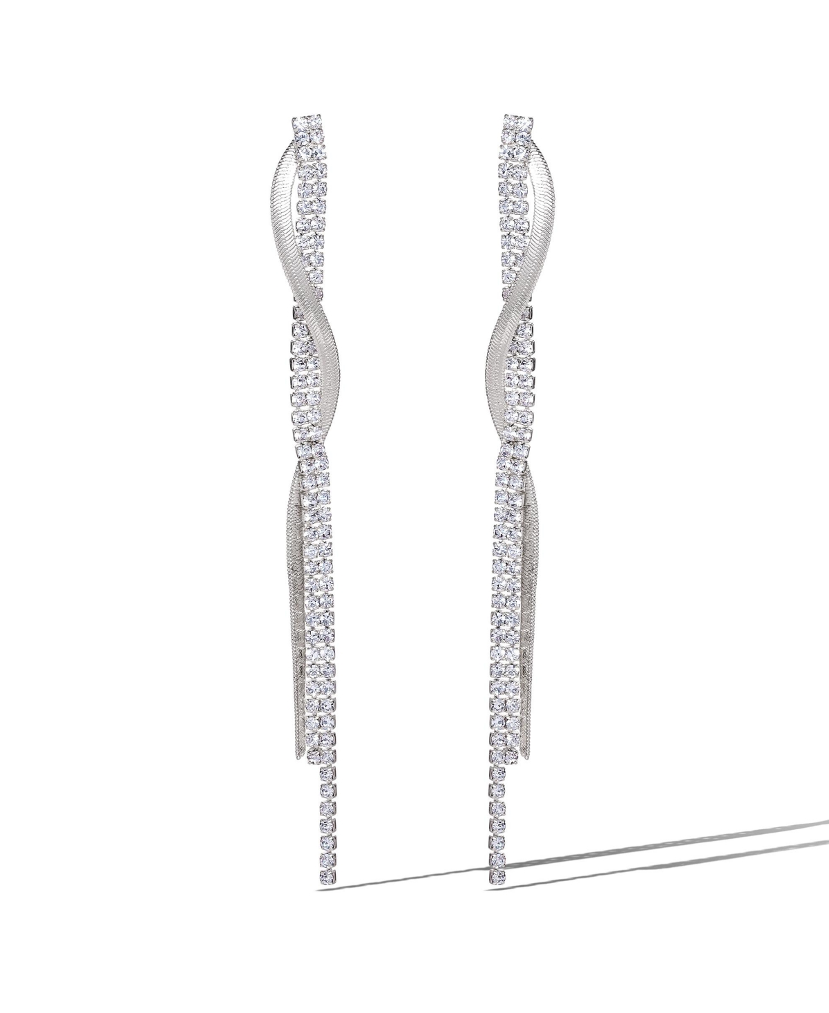 Silver Linear Crystal Drop Earrings - Silver