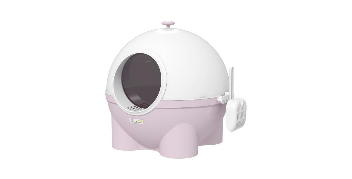 Hooded Cat Litter Box with Lid, Scoop, Leaking Sand Pedal, Top Handle, Light Purple