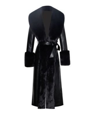 Women Zaida Black Faux Fur Trim Black Faux Leather Coat