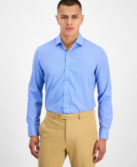 Мужская рубашка Tom Baine Slim-Fit Performance Four-Way Stretch Mini Plaid Dress Shirt, цвет: Синий
