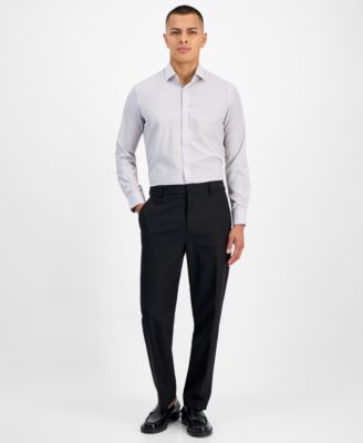 Men's Slim-Fit Performance Four-Way Stretch Mini Plaid Dress Shirt 