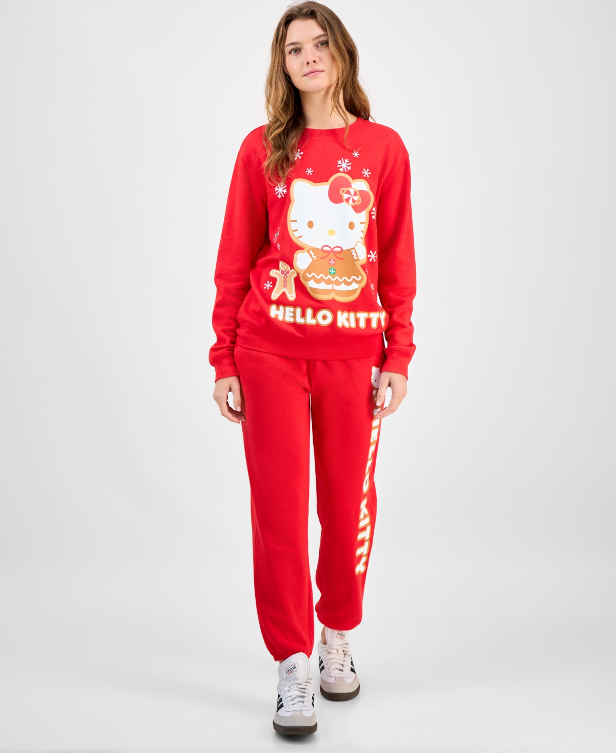 Love Tribe Juniors' Hello Kitty Holiday Graphic Crewneck Cotton Sweatshirt In Red