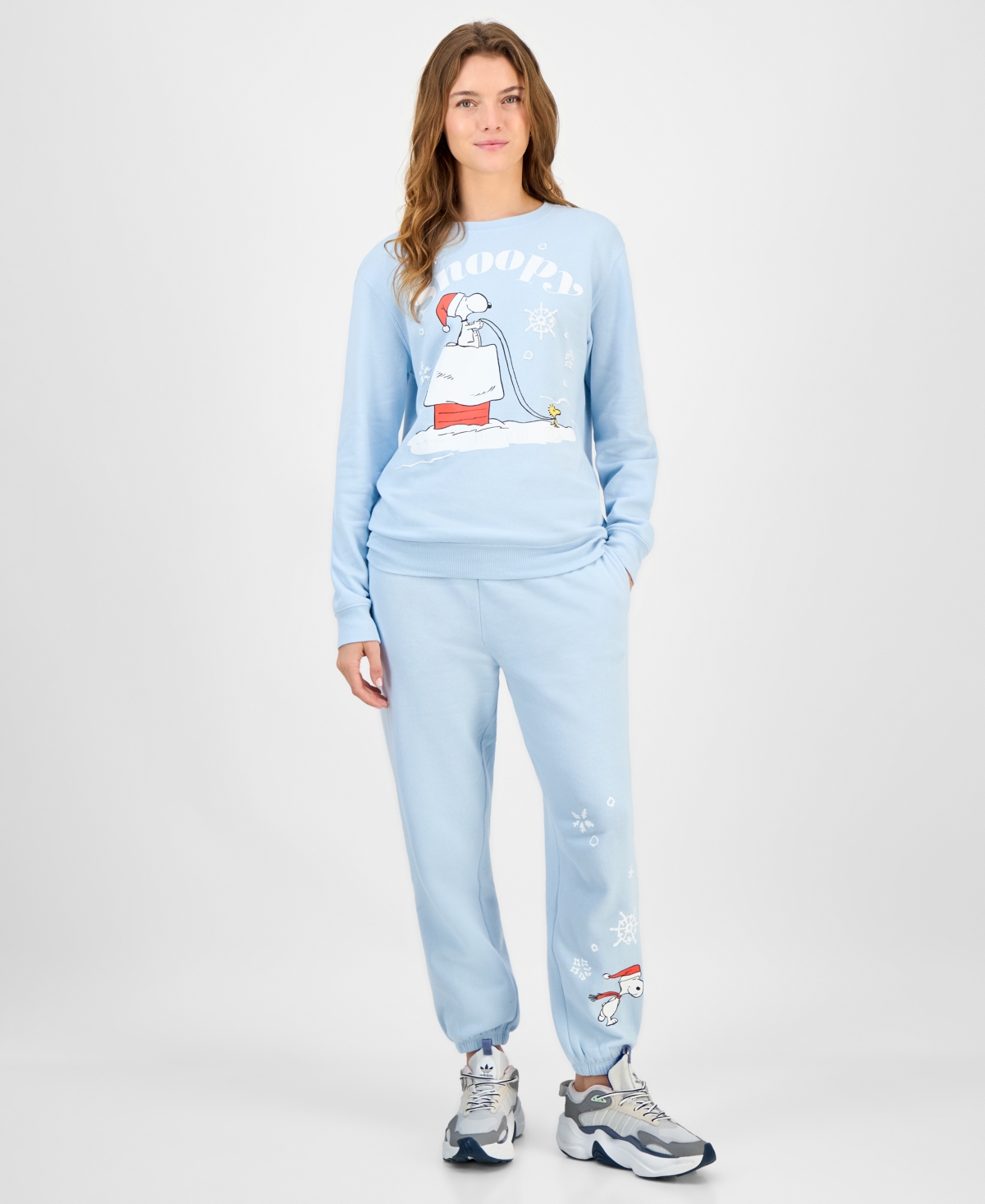 Love Tribe Juniors' Snoopy Holiday Graphic Cotton Sweatshirt In Blue