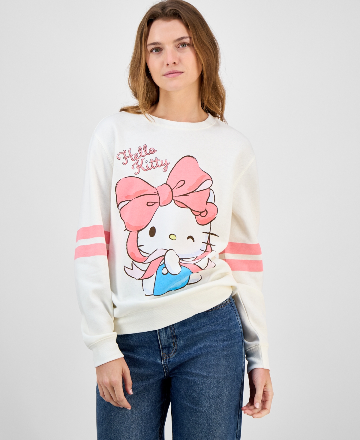 Love Tribe Juniors' Hello Kitty Bow Cotton Crewneck Sweatshirt
