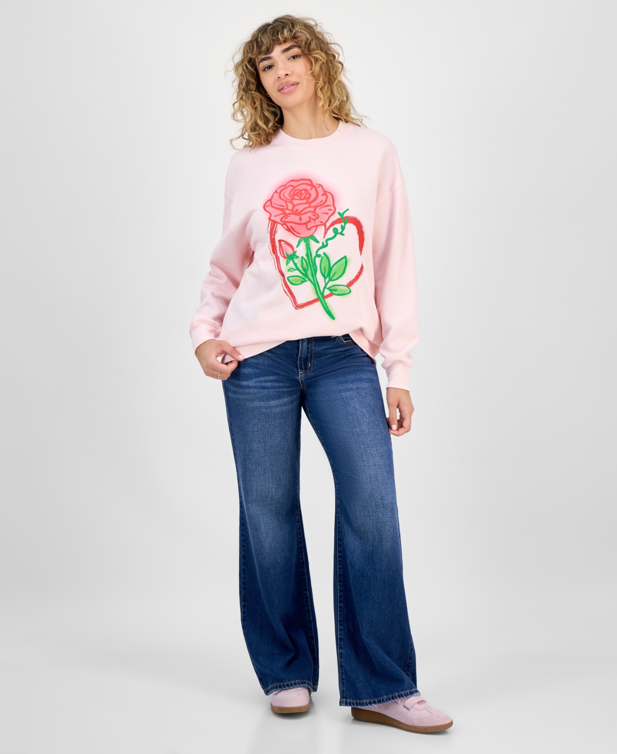 Rebellious One Juniors' Heart-graphic Sweatshirt In Pink