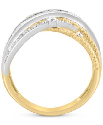 EFFY&reg; Diamond Round & Baguette Diamond Multirow Crossover Ring (3/4 ct. t.w.) in 14k Two-Tone Gold
